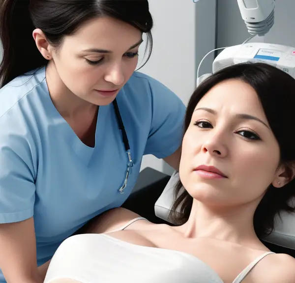 A nurse examines a woman.