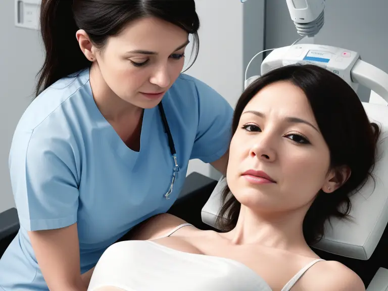 A nurse examines a woman.