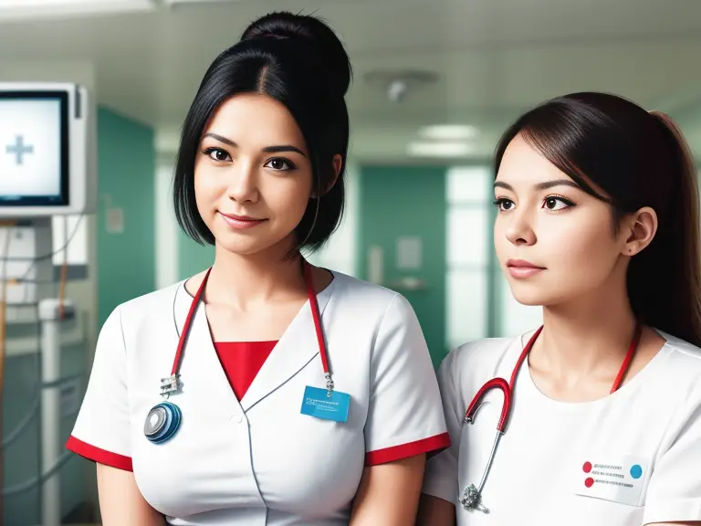 Two female nurses standing next to each other in a hospital, discussing their experiences as graduate nurses without a license.