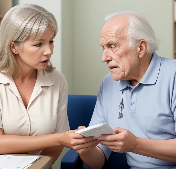 A woman asking a doctor about calling in a prescription.