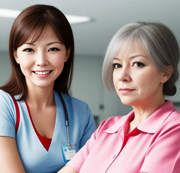 Two nurses standing next to each other.