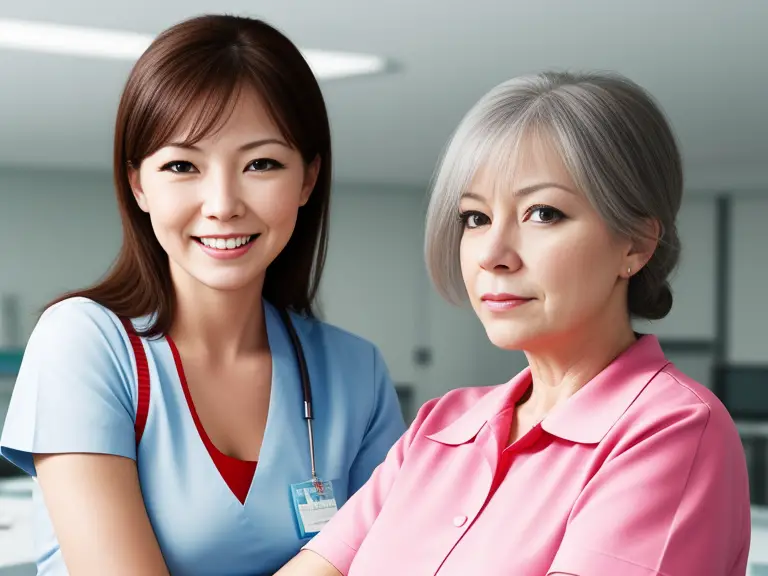 Two nurses standing next to each other.