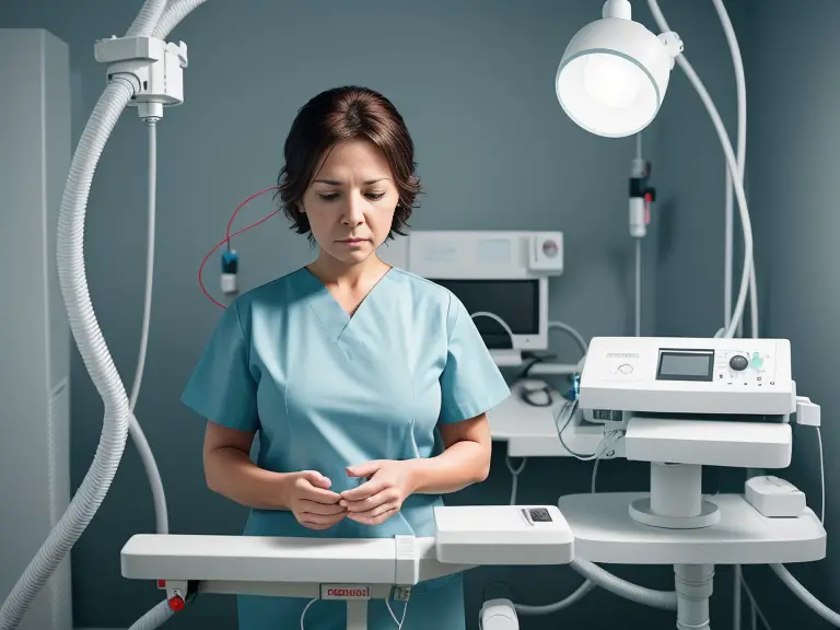 A female nurse in a medical room specializing in endoscopy procedures.