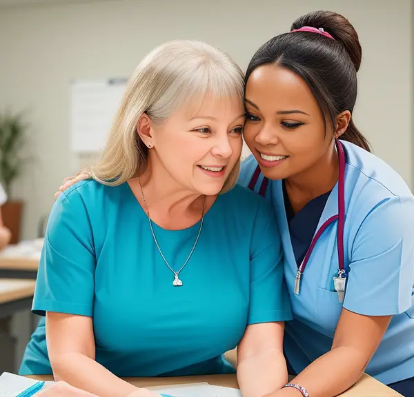 Two nurses in a classroom.