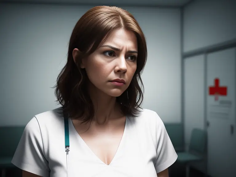 A woman in a white shirt is standing in an empty room.