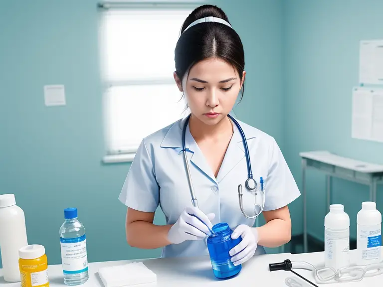 A nurse is preparing a bottle of medicine for administration.