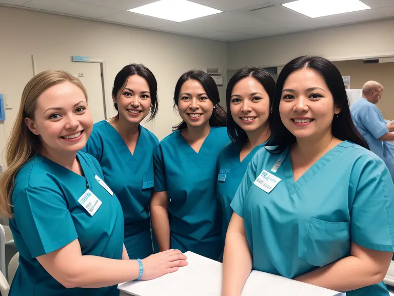 A group of women in blue scrubs celebrating Nephrology Nurses Week.