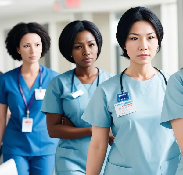 A group of female er nurses standing in a hallway.