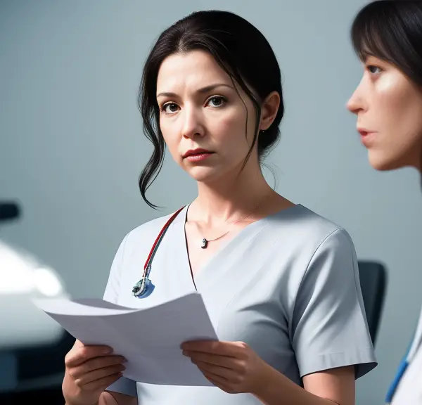 Two nurses standing in front of a car, discussing whether to report a DUI to the Board of Nursing.