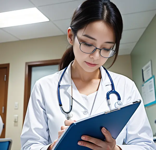 A female nurse is writing on a clipboard, addressing the query "Can a Nurse Write Prescriptions?