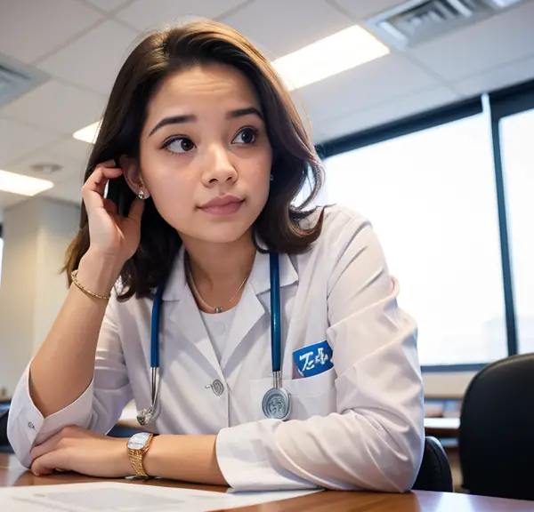 A woman in a white coat preparing for her upcoming NCLEX Exam Date.