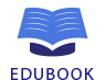 A blue open book icon above the word "EDUBOOK" in capital letters.