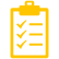 Yellow icon of a clipboard with three checkmarks and three horizontal lines, representing a completed checklist or to-do list.
